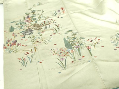 平和屋着物●訪問着　総刺繍　風景花文　暈し染　金糸　正絹　逸品　未使用　DABH0723op