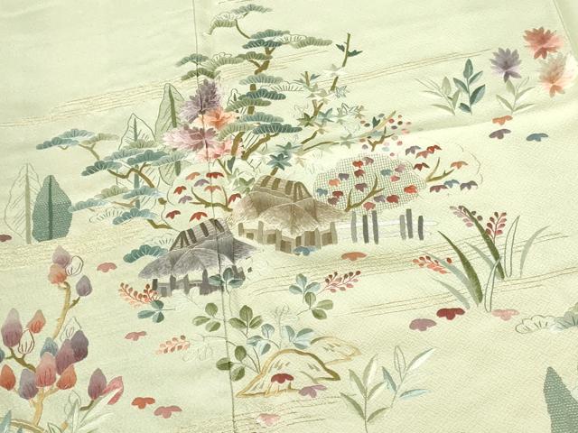 平和屋着物●訪問着　総刺繍　風景花文　暈し染　金糸　正絹　逸品　未使用　DABH0723op