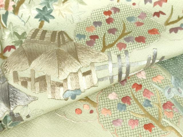 平和屋着物●訪問着　総刺繍　風景花文　暈し染　金糸　正絹　逸品　未使用　DABH0723op