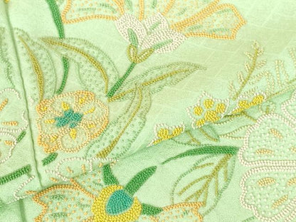 平和屋着物●中国三大刺繍 相良刺繍 総刺繍 色留袖 更紗花文 正絹 逸品 DABH0727op