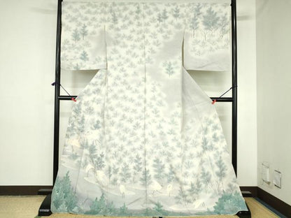 平和屋着物●訪問着　白鷺　シラサギ　暈し染め　仮絵羽　正絹　逸品　未使用　DABH0736op
