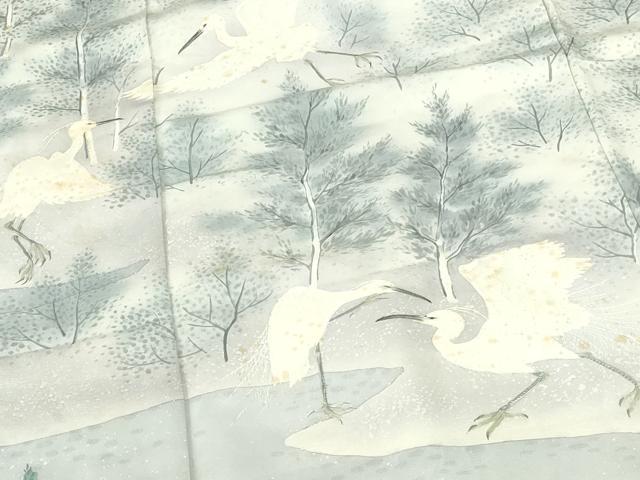 平和屋着物●訪問着　白鷺　シラサギ　暈し染め　仮絵羽　正絹　逸品　未使用　DABH0736op