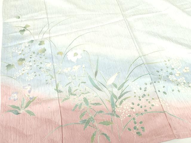 平和屋着物●訪問着　草花　暈し染め　金彩　仮絵羽　正絹　逸品　未使用　DABH0738op