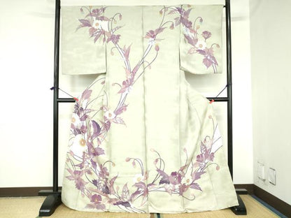 平和屋着物●訪問着　草花　銀通し地　仮絵羽　正絹　逸品　未使用　DABH0739op