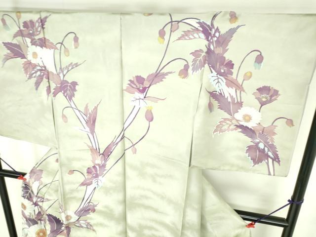 平和屋着物●訪問着　草花　銀通し地　仮絵羽　正絹　逸品　未使用　DABH0739op