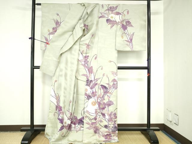 平和屋着物●訪問着　草花　銀通し地　仮絵羽　正絹　逸品　未使用　DABH0739op