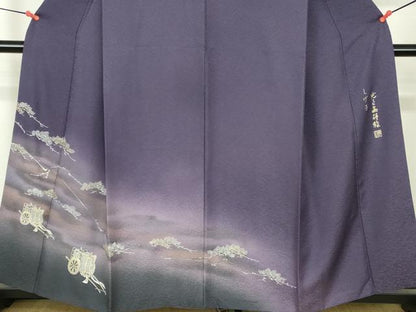 平和屋着物●金彩友禅　卓越技能者・名工・和田光正　訪問着　御所車松葉文　光正高蒔絵 暈し染め 金銀彩 さが美扱い 正絹 逸品 DABH0742op