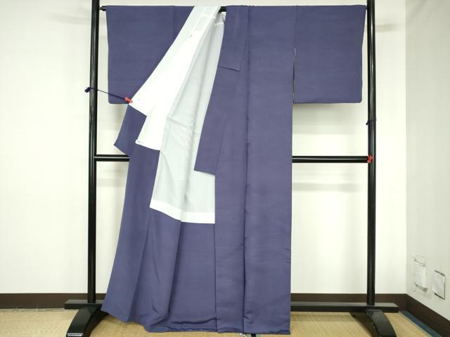 平和屋着物●上質な色無地　流水地紋　深紫色　正絹　逸品　DABH0746op