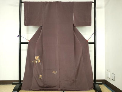 平和屋着物●訪問着　駒刺繍　総刺繍　更紗花文　金糸　鬼しぼ縮緬　ロング丈　正絹　逸品　DABH0748op
