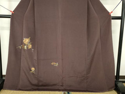 平和屋着物●訪問着　駒刺繍　総刺繍　更紗花文　金糸　鬼しぼ縮緬　ロング丈　正絹　逸品　DABH0748op