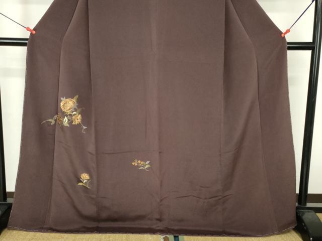 平和屋着物●訪問着　駒刺繍　総刺繍　更紗花文　金糸　鬼しぼ縮緬　ロング丈　正絹　逸品　DABH0748op