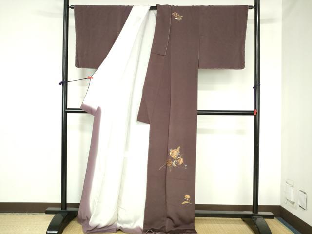 平和屋着物●訪問着　駒刺繍　総刺繍　更紗花文　金糸　鬼しぼ縮緬　ロング丈　正絹　逸品　DABH0748op