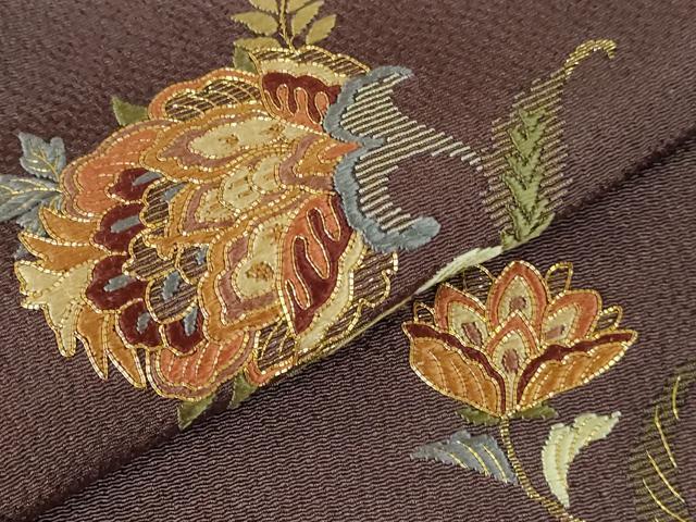 平和屋着物●訪問着　駒刺繍　総刺繍　更紗花文　金糸　鬼しぼ縮緬　ロング丈　正絹　逸品　DABH0748op
