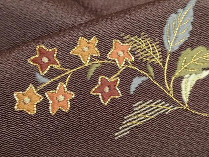 平和屋着物●訪問着　駒刺繍　総刺繍　更紗花文　金糸　鬼しぼ縮緬　ロング丈　正絹　逸品　DABH0748op