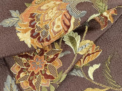 平和屋着物●訪問着　駒刺繍　総刺繍　更紗花文　金糸　鬼しぼ縮緬　ロング丈　正絹　逸品　DABH0748op