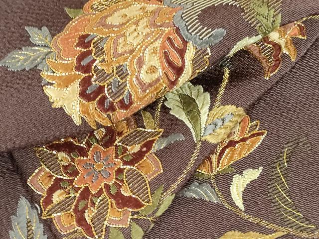 平和屋着物●訪問着　駒刺繍　総刺繍　更紗花文　金糸　鬼しぼ縮緬　ロング丈　正絹　逸品　DABH0748op