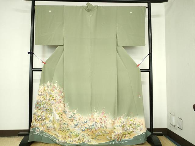 平和屋着物●京加賀友禅　松本健一　色留袖　鶴　草花　暈し染め　正絹　逸品　DABH0751op