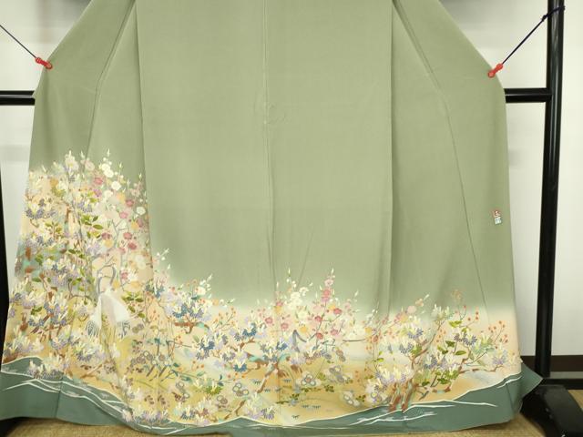 平和屋着物●京加賀友禅　松本健一　色留袖　鶴　草花　暈し染め　正絹　逸品　DABH0751op
