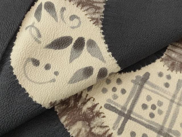 平和屋着物●上質な小紋　絞り　手描き　成り物　月　笹の葉　鬼しぼ縮緬　正絹　逸品　DABH0752op