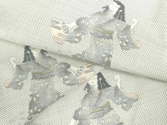 平和屋着物●本場大島紬　白大島　9マルキ　総絣　人物文　やまと金ラベル　正絹　逸品　未使用　DABH0760op