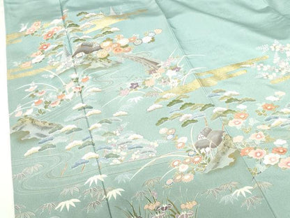平和屋着物●豪華色留袖　駒刺繍　風景花文　暈し染め　金彩　正絹　逸品　未使用　DABH0767op