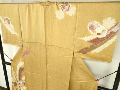 平和屋着物●創業460年・千總　訪問着　駒刺繍　絞り　雪輪花文　金彩　正絹　逸品　DABH0778op
