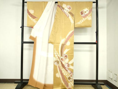平和屋着物●創業460年・千總　訪問着　駒刺繍　絞り　雪輪花文　金彩　正絹　逸品　DABH0778op