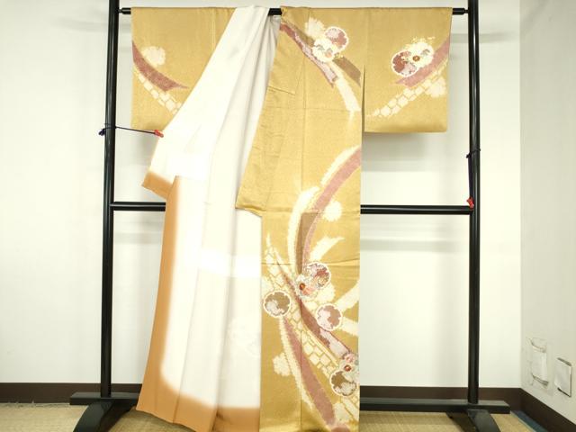 平和屋着物●創業460年・千總　訪問着　駒刺繍　絞り　雪輪花文　金彩　正絹　逸品　DABH0778op