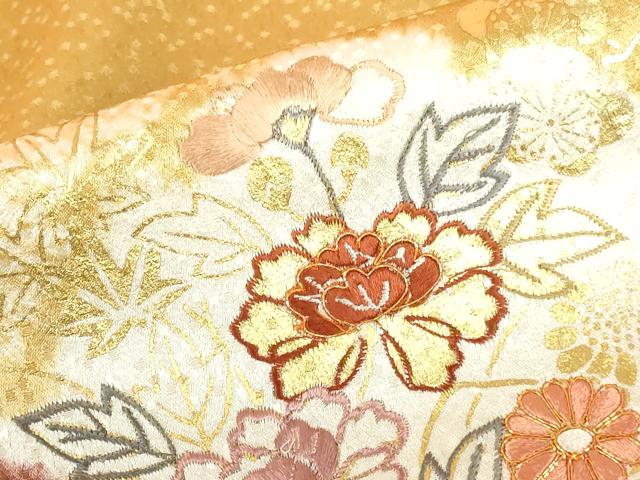 平和屋着物●創業460年・千總　訪問着　駒刺繍　絞り　雪輪花文　金彩　正絹　逸品　DABH0778op