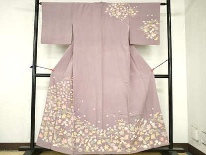 平和屋着物●訪問着　吹き寄せ花文　金彩　正絹　逸品　DABH0781op
