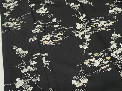 平和屋着物●上質な小紋　蔦の葉花文　黒地　正絹　逸品　DABH0782op