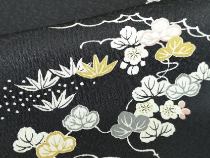 平和屋着物●上質な小紋　蔦の葉花文　黒地　正絹　逸品　DABH0782op