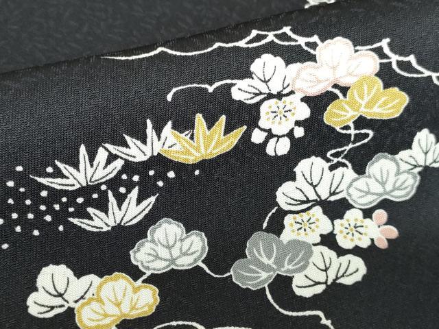 平和屋着物●上質な小紋　蔦の葉花文　黒地　正絹　逸品　DABH0782op