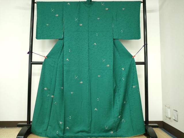 平和屋着物●上質な小紋　総刺繍　檜扇花文　金糸　正絹　逸品　DABH0784op