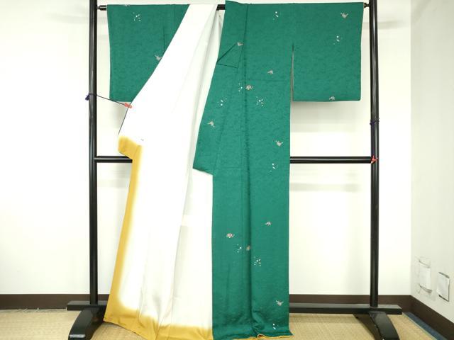 平和屋着物●上質な小紋　総刺繍　檜扇花文　金糸　正絹　逸品　DABH0784op