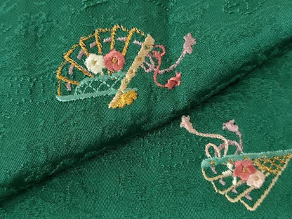 平和屋着物●上質な小紋　総刺繍　檜扇花文　金糸　正絹　逸品　DABH0784op