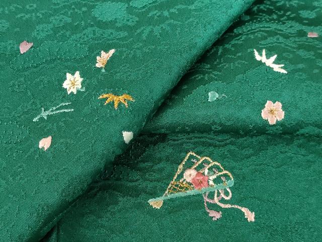 平和屋着物●上質な小紋　総刺繍　檜扇花文　金糸　正絹　逸品　DABH0784op