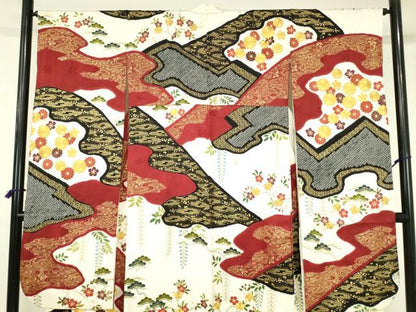 平和屋着物●十日町 名門青柳謹製　振袖　駒刺繍　絞り　道長菊文　金彩　正絹　逸品　DABH0785op