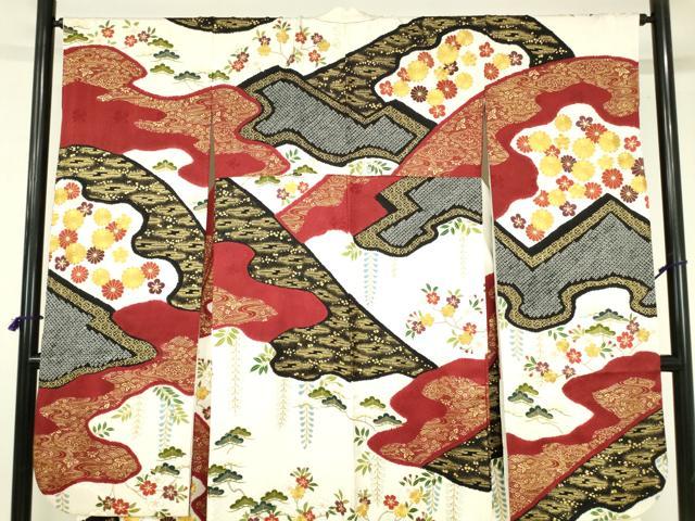 平和屋着物●十日町 名門青柳謹製　振袖　駒刺繍　絞り　道長菊文　金彩　正絹　逸品　DABH0785op