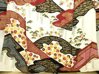 平和屋着物●十日町 名門青柳謹製　振袖　駒刺繍　絞り　道長菊文　金彩　正絹　逸品　DABH0785op