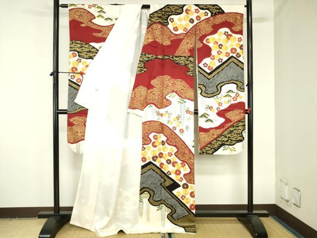 平和屋着物●十日町 名門青柳謹製　振袖　駒刺繍　絞り　道長菊文　金彩　正絹　逸品　DABH0785op