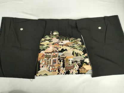 平和屋着物●豪華黒留袖　総刺繍　人物風景花文　金糸　仮絵羽　正絹　逸品　未使用　DABH0787op