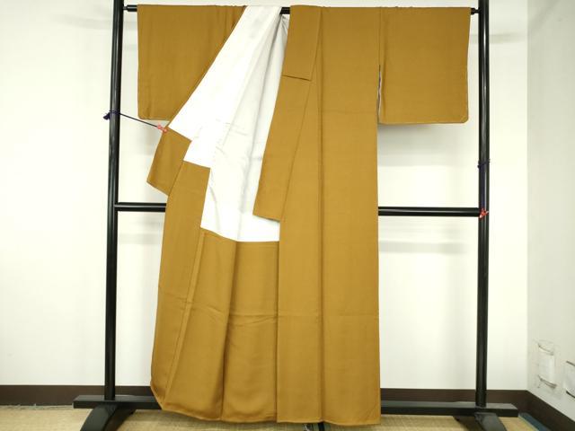平和屋着物●上質な色無地　葉尽くし地紋　桑茶色　正絹　逸品　DABH0788op