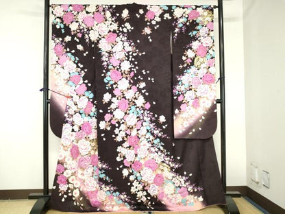 平和屋着物●豪華振袖　ラインストーン　牡丹　草花　暈し染め　金彩　正絹　逸品　DABH0789op