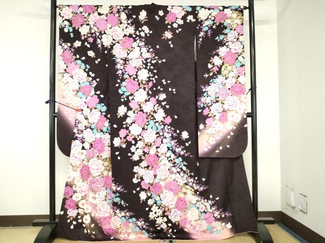 平和屋着物●豪華振袖　ラインストーン　牡丹　草花　暈し染め　金彩　正絹　逸品　DABH0789op