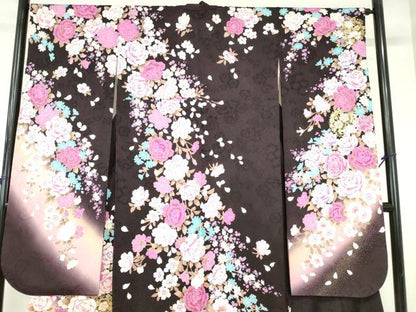 平和屋着物●豪華振袖　ラインストーン　牡丹　草花　暈し染め　金彩　正絹　逸品　DABH0789op