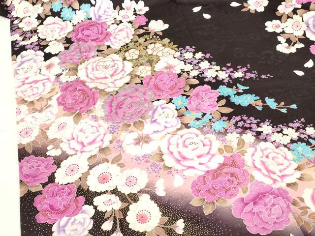 平和屋着物●豪華振袖　ラインストーン　牡丹　草花　暈し染め　金彩　正絹　逸品　DABH0789op