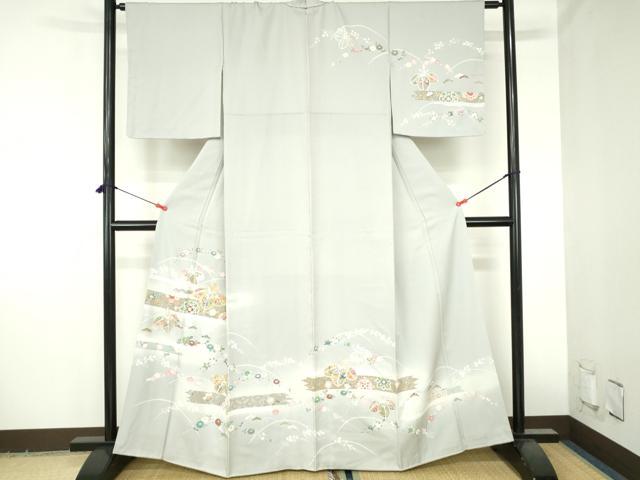 平和屋着物●訪問着　駒刺繍　草花　枝梅　暈し染め　金彩　正絹　逸品　DABH0790op