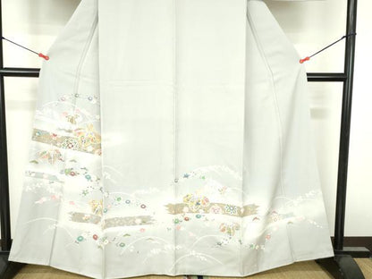 平和屋着物●訪問着　駒刺繍　草花　枝梅　暈し染め　金彩　正絹　逸品　DABH0790op