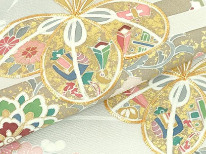 平和屋着物●訪問着　駒刺繍　草花　枝梅　暈し染め　金彩　正絹　逸品　DABH0790op